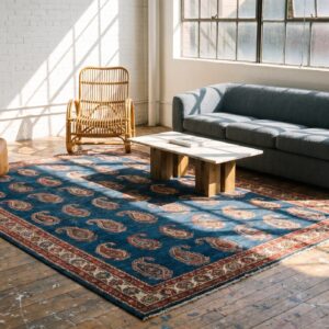 Antique Blue Background Tribal Paisley Design NW Persian Long and Narrow Gallery Rug (SKU 19846) - room view