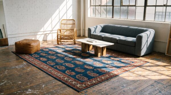 Antique blue background tribal paisley design nw persian long and narrow gallery rug 9 Antique blue background tribal paisley design nw persian long and narrow gallery rug (sku 19846) - room view