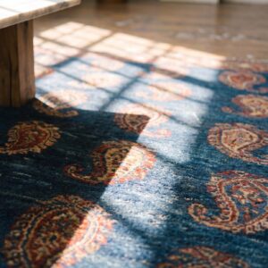Antique Blue Background Tribal Paisley Design NW Persian Long and Narrow Gallery Rug (SKU 19846) - in-room detail