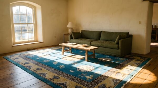 Blue antique bird of paradise chinese dragons design peking rug 9 Blue antique bird of paradise chinese dragons design peking rug (sku 25710) - room view