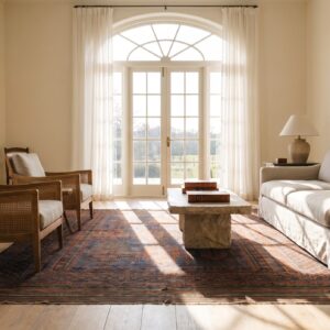 Blue Bold Tribal Design Antique Wool Pile Persian Baluch Rug (SKU 24181) - room view