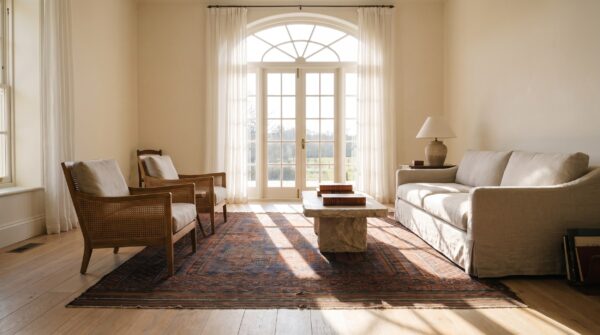 Blue bold tribal design antique wool pile persian baluch rug 11 Blue bold tribal design antique wool pile persian baluch rug (sku 24181) - room view