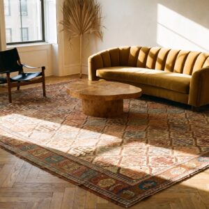 Blue , Brown Earth Tone , Ivory Beige Cream White , Red Blue Brown Earth Tone Ivory Beige Cream White Red Antique Tribal Persian Bakshaish Rug (SKU 23305) - room view