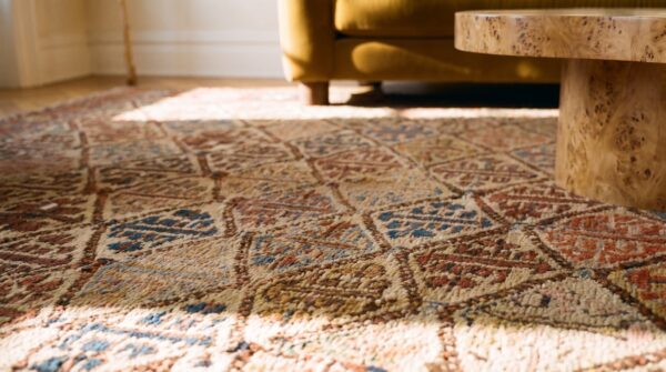 Blue , brown earth tone , ivory beige cream white , red blue brown earth tone ivory beige cream white red antique tribal persian bakshaish rug 10 Blue , brown earth tone , ivory beige cream white , red blue brown earth tone ivory beige cream white red antique tribal persian bakshaish rug (sku 23305) - in-room detail