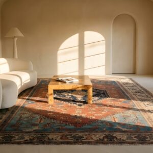 Blue , Brown Earth Tone , Ivory Beige Cream White , Red Antique Bakshaish Room Size Wool Rug (SKU 25650) - room view