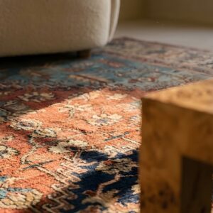 Blue , Brown Earth Tone , Ivory Beige Cream White , Red Antique Bakshaish Room Size Wool Rug (SKU 25650) - in-room detail
