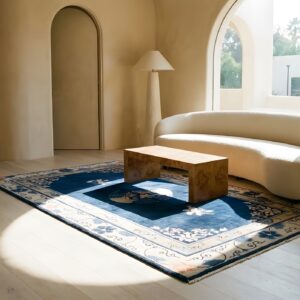 Antique Blue Chinese Floral Bird Design Medallion Small Wool Pile Peking Rug (SKU 23233) - room view