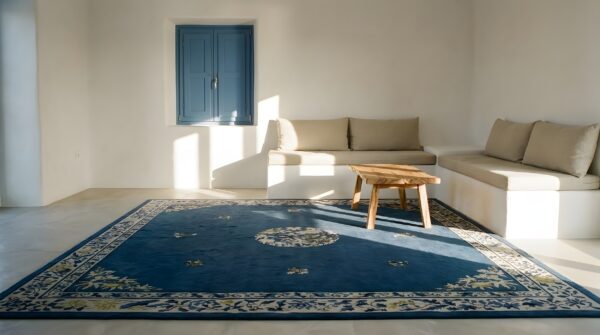 Wool blue knotted chinese - peking antique rectangle 1900s room size rug 8 Wool blue knotted chinese - peking antique rectangle 1900s room size rug (sku 25661) - room view