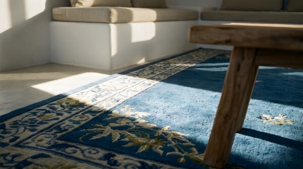 Wool blue knotted chinese - peking antique rectangle 1900s room size rug 9 Wool blue knotted chinese - peking antique rectangle 1900s room size rug (sku 25661) - in-room detail