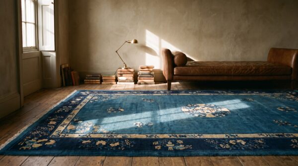 Blue antique knotted chinese - peking wool rectangle room size 1900s rug (sku 22960) - room view