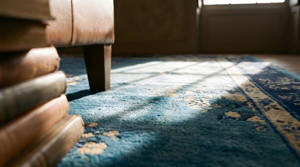 Blue antique knotted chinese - peking wool rectangle room size 1900s rug (sku 22960) - in-room detail