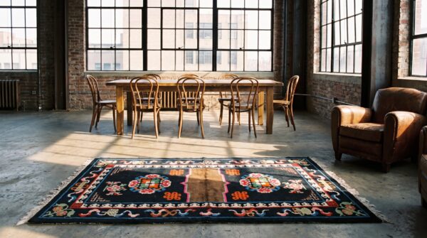 Blue antique chinese wool hand knotted pile saddle horse cover (sku 22034) - room view