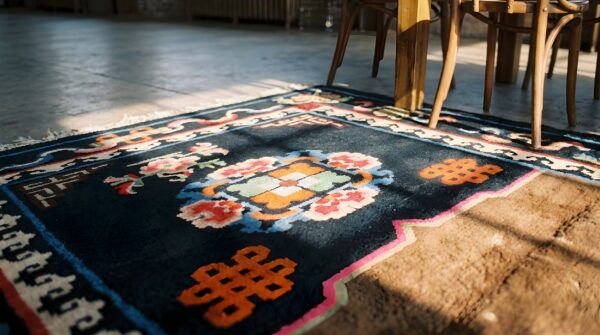 Blue antique chinese wool hand knotted pile saddle horse cover (sku 22034) - in-room detail