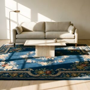 Antique Blue Color Floral Design Chinese Art Deco Wool Pile Rug (SKU 24935) - room view