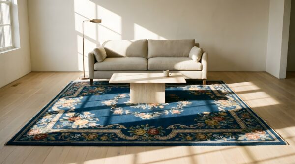 Antique blue color floral design chinese art deco wool pile rug 6 Antique blue color floral design chinese art deco wool pile rug (sku 24935) - room view