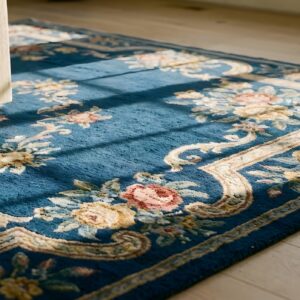 Antique Blue Color Floral Design Chinese Art Deco Wool Pile Rug (SKU 24935) - in-room detail