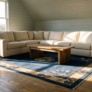 Hand Knotted Wool Pile Antique Blue Color Floral Medallion Peking Rug (SKU 25475) - room view
