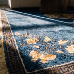 Hand Knotted Wool Pile Antique Blue Color Floral Medallion Peking Rug (SKU 25475) - in-room detail