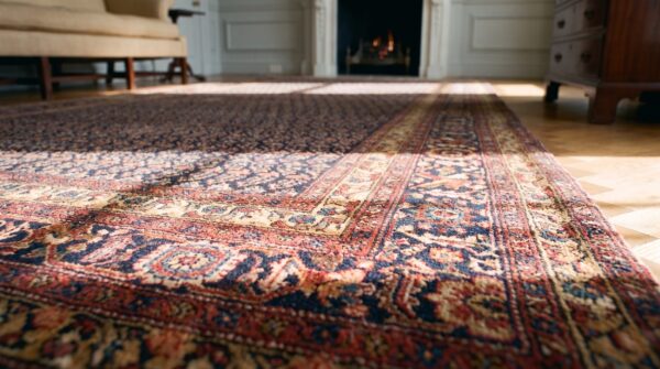Blue color paisley pattern antique nw persian long and narrow gallery size rug (sku 25304) - in-room detail