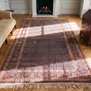 Blue Color Paisley Pattern Antique NW Persian Long And Narrow Gallery Size Rug (SKU 25304) - styled overhead view