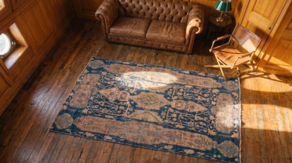 Blue , coral antique agra cotton small scatter size rug 2 Blue , coral antique agra cotton small scatter size rug (sku 20130) - styled overhead view