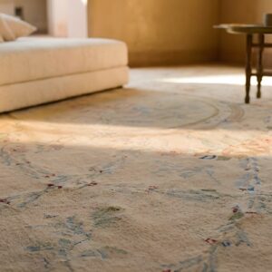 Blue , Coral Antique Aubusson French Blue Coral 1880s Rug (SKU 23574) - in-room detail