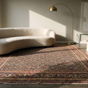 Blue , Coral Antique Senneh Allover Floral Blue and Coral Hand Knotted Pile Rug (SKU 20168) - room view