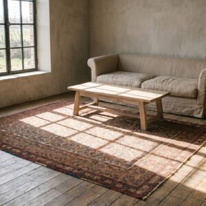 Blue , Coral Small Size Tribal Hand Knotted Antique Persian Afshar Blue and Coral Wool Pile Rug (SKU 20140) - room view