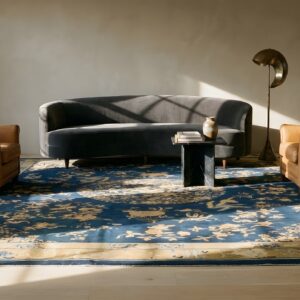 Blue And Cream Color Antique Floral Medallion Room Size Chinese Peking Rug (SKU 24852) - room view