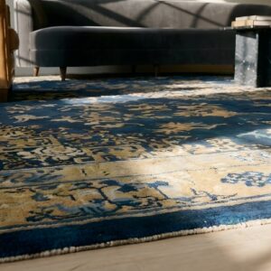 Blue And Cream Color Antique Floral Medallion Room Size Chinese Peking Rug (SKU 24852) - in-room detail