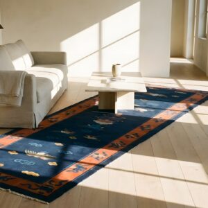 Antique Blue Early 20th Century Chinese Cranes Cloud Bands Temple Design Peking Hallway Runner Rug (SKU 23479) - room view