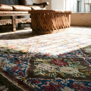 Antique Wool Blue Flat Weave Rug (SKU 25316) - in-room detail