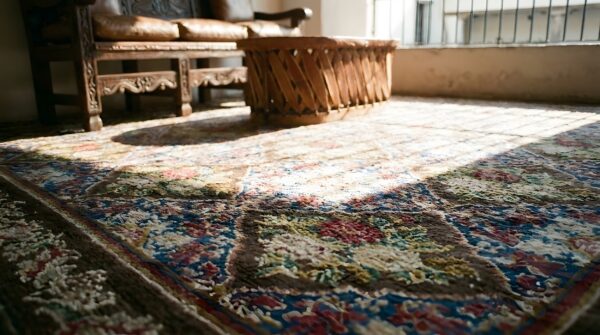 Antique wool blue flat weave rug 8 Antique wool blue flat weave rug (sku 25316) - in-room detail