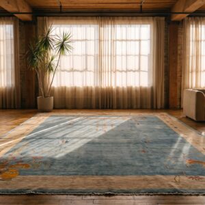 Hand Knotted Pile Blue Floral 1920s Large Rectangle Antique Wool Rug (SKU 22064) - room view