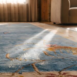Hand Knotted Pile Blue Floral 1920s Large Rectangle Antique Wool Rug (SKU 22064) - in-room detail