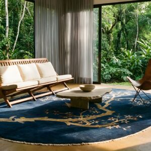 Blue Floral Antique Chinese Peking Oval Room Size Area Rug (SKU 25408) - room view