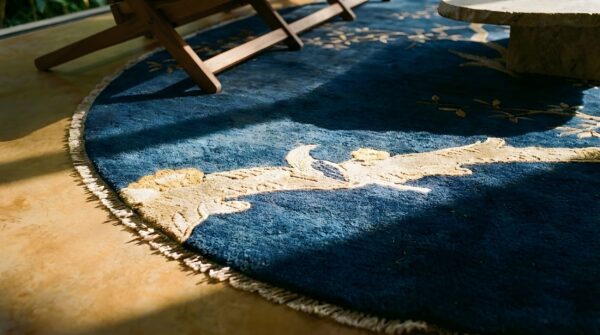 Blue floral antique chinese peking oval room size area rug 9 Blue floral antique chinese peking oval room size area rug (sku 25408) - in-room detail