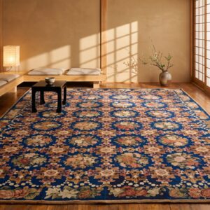 Blue Floral Fleur De Lis Design Early 19th Century Antique Oversized English Needlepoint Carpet (SKU 20404) - room view