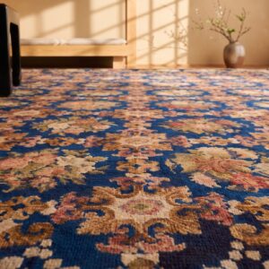 Blue Floral Fleur De Lis Design Early 19th Century Antique Oversized English Needlepoint Carpet (SKU 20404) - in-room detail