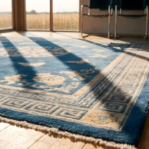 Blue Floral Medallion Hand Knotted Pile Rectangle Wool Antique 1920s Rug (SKU 23125) - in-room detail