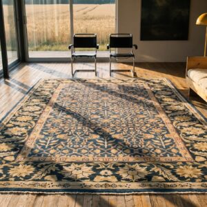 Blue Floral Trellis Lattice Design Antique Room Size Indian Agra Carpet (SKU 20284) - room view