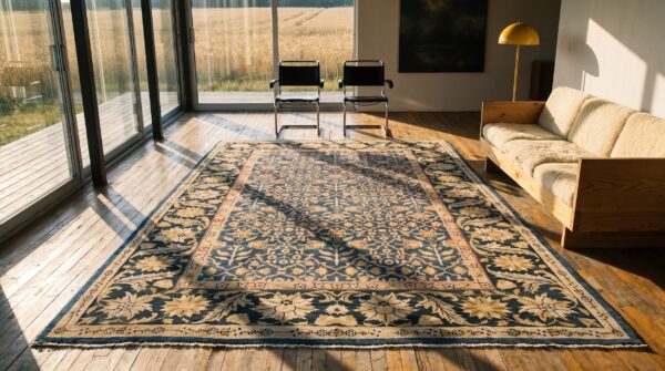 Blue floral trellis lattice design antique room size indian agra carpet 6 Blue floral trellis lattice design antique room size indian agra carpet (sku 20284) - room view