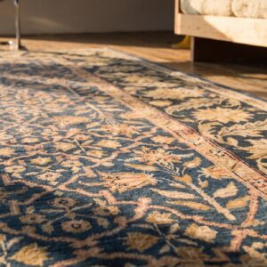 Blue Floral Trellis Lattice Design Antique Room Size Indian Agra Carpet (SKU 20284) - in-room detail