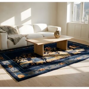 Blue Flowers Vase Pattern Antique Blue Color Baotou Chinese Wool Rug (SKU 24650) - room view