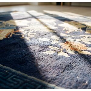 Blue Flowers Vase Pattern Antique Blue Color Baotou Chinese Wool Rug (SKU 24650) - in-room detail