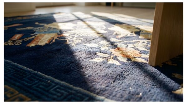 Blue flowers vase pattern antique blue color baotou chinese wool rug (sku 24650) - in-room detail