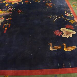 Blue , Green , Red Knotted Blue Antique Wool Chinese - Art Deco 1920s Room Size Rectangle Rug (SKU 24218) - room view