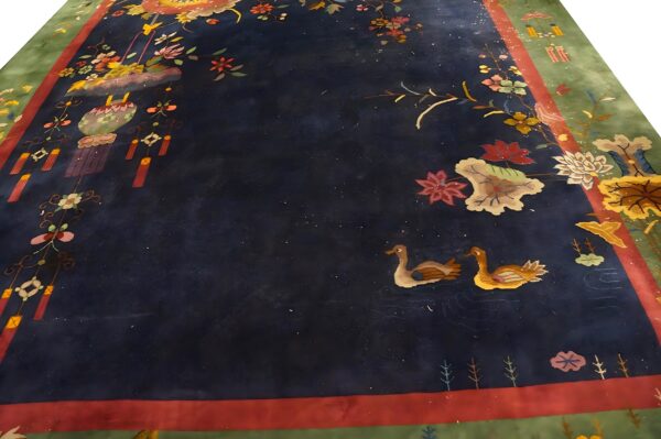 Blue , green , red knotted blue antique wool chinese - art deco 1920s room size rectangle rug 9 Blue , green , red knotted blue antique wool chinese - art deco 1920s room size rectangle rug (sku 24218) - room view