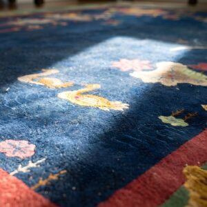 Blue , Green , Red Knotted Blue Antique Wool Chinese - Art Deco 1920s Room Size Rectangle Rug (SKU 24218) - in-room detail
