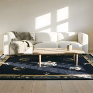 Blue Ivory Beige Cream White Hand Knotted Pile Wool 1920s Antique Rectangle Rug (SKU 24715) - room view